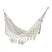 Maine & Crawford 2x1.4m Chill Macrame Style Canvas Hammock Outdoor Swing Beige