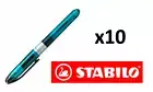10 BLUE Stabilo Navigator Anti-Dry Out Liquid Ink Highlighter Pens 1mm 4mm Tip