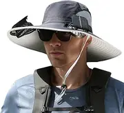 [GINTBN] Upgrade Enlarge Wide Brim Solar Fan Outdoor Fishing Hat 60-65cm, Men Sun Hat with 2 Solar Fan Fishing Hats UPF50+