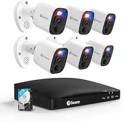 Swann Security Camera System DVR Bullet Enforcer with 2TB HDD, 8 Channel 6 Cam, 4K UHD Indoor Outdoor Wired Surveillance Cameras, Color Night Vision, Heat Motion Detection