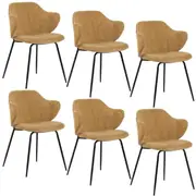 Set of 6 Dining Chairs Corduroy Cord Fabric with Metal Legs in Mustard Yellow