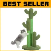 Stylish Large Cactus Cat Scratcher with 3 Sisal Poles & Playful Dangling Toy