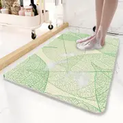 GGP Green Leaves Pattern Pvc Non Slip Bath Mat 50X80Cm Shower Drain Hole Design, Soft & Quick Dry Bathroom Rug