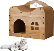 Cat Scratcher House with Cat Cardboard Pad and Cat Pom, Cat Scratching Cardboard Protecting Furniture, Cat Play House for Indoor Cats,Cat Scratching Toy, Cat Tree Cave Bed Scratch and Rest