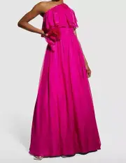 $595 Aidan Mattox Women's Purple One-Shoulder Tiered Popover A-Line Gown Dress 4