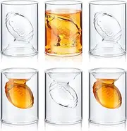 Hoolerry Set of 6 3.4/6.8 oz Football Reversible Shot Glasses Clear Football Fan Shot Cups Glasses Soccerlover Gifts for Men Sports Party Drinking Whiskey Beer Liquor Wine