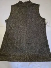 Albert & Pearl Women's L Black Silver Metallic Mock Turtleneck Sleeveless Top