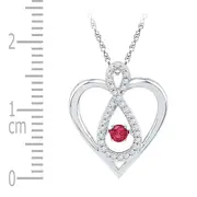14k White Gold Round Created Ruby Diamond Infinity Heart Pendant 1/4 Cttw