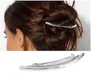 [Cybche] Simple Hair Clips Silver Metal Hair Clips Curved Clip Barrette Long Bar Hair Clips Barrette Decorative Metal Hair Accessories Jewellery for Women Headpiece (Silver2)