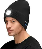 [Sonicefit] Bluetooth Beanie Music Hat with Light, Rechargeable LED Headlamp Knit Cap with Built-in Wireless Headphones & Mic, Unisex Winter Warm Hat