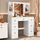 Modern Dressing Table Vanity Make up Desk 7-Drawers Set w/ Hollywood LED Mirror