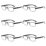 6 Pack Mens Rectangular Metal Frame Classic Reading Glasses Spring Hinge Readers