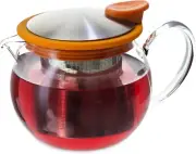 FORLIFE Bola Glass Teapot with Basket Infuser, 15-Ounce/444ml, Orange