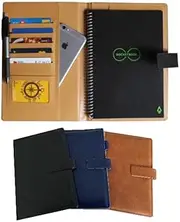 Thegreen Hard Leather Cover for The Rocketbook Everlast Executive Size,Black/Dark Brown, Leather Fabric, Pen Loop Holder/Phone Pocket/fits A5,Magnet Strap 15,5x23cm, 6,1''x 9'' (Black