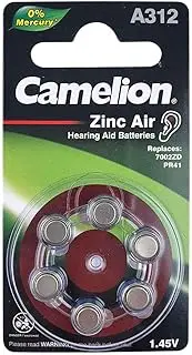 6pc Camelion A312 Zinc Air 1.45V Battery Button Cell Batteries for Hearing Aid