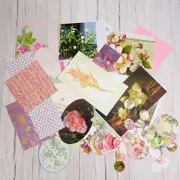 Floral Paper Scrap Bundle / 70 Mixed Media Scraps and Die Cuts for Junk Journal