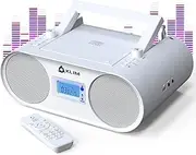 KLIM Boombox B4 CD Player Portable Audio System - New - AM/FM Radio with CD Player MP3 Bluetooth AUX USB - Wired & Wireless Mode Rechargeable Battery - Remote Control Autosleep Digital EQ White