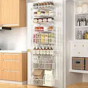 Moforoco White Over The Door Pantry Organizer, Pantry Organization and Storage, Metal Hanging Spice Rack Shelves Door, Seasoning Shelves, Laundry Room Organization, House and Kitchen Essentials