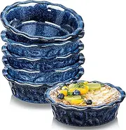 vicrays Ceramic Pie Pan for Baking - 5.5 inch Small Pie Plates Deep Dish Round Pot Casserole Mini Serving Bowl, Microwave Oven Safe for Dessert Apple Pie Cake Tart Pizza, Set of 6, Blue