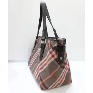 Burberry 專櫃正品 日本製 藍標 NOVA 經典菱格紋帆布 拼接牛皮 水餃包 手提包 肩背包