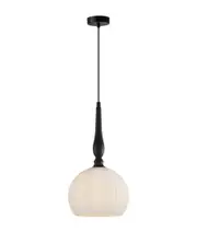 Caliz Interior Frosted Wine Glass Ribbed Pendant Light Black Small