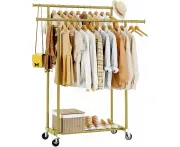 Double Rods , Sturdy Rolling Clothing Rack, Portable Clothing Racks for Hanging Clothes - Metal Garment Rack Wardrobe Coat Rack for Bedroom Laund