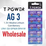 TpowerAG3 LR41 Battery 1.5V Alkaline AG3 Blister Button Cell Batteries wholesale