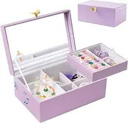 ProCase Jewelry Box, Kids Jewelry Organizer with Ballerina, Jewelry Box for Little Girls Toddler, Jewelry Case for Necklace Earrings Bracelet Watch Lipstick Ring -Purple