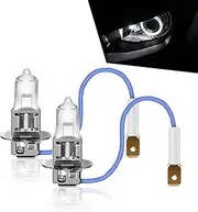 Fluher 2 PCS Automobile H3 12V 55W Halogen Fog Light Bulb, Waterproof Quartz Glass Anti-UV Low Beam, Standard Halogen Bulb Replacement, Universal Plug and Play Lighting Bulb for Cars (White)