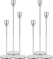 Denique Candlestick Holders 2 Sets, 6 PCS Silver Taper Candle Holders, Candlestick Holders Set for Table Centerpiece Vintage Modern Candle Holders for Home Wedding Decoration