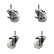 3 Inch Nylon Wheel Swivel 7/16 Inch Grip Ring Stem Caster Set 2 Brakes SCC