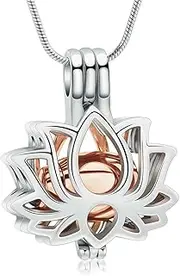 DOTUIARG Cremation Jewelry Lotus Flower Urn Necklace for Ashes Holder Memorial Keepsake Urn Jewelry for Human/Pet Ashes
