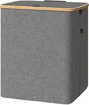 Laundry Baskets with LIDS, Tall Laundry Baskets with Bamboo Handles, and Large Laundry Boxes with Internal Supports