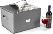 Stemware Storage Chest - Deluxe Quilted Case with Dividers - Service for 12 - Gr