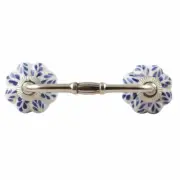 New Handmade Ceramic Leaf Door Handle Pull Silver Finish 4 Inch Hole Blue 1 Pc