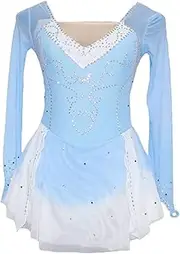 [Zagitova] Figure Skating Dress for Girls Long Sleeve Women Gradient with Shiny Rhinestone Ice Competition Dance Outfits