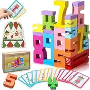 Caunedy 20-Piece Wooden Stacking Number Building Blocks for Toddlers Aged 2-4 Years, Featuring a 1-10 Digital Counting Game, Educational Montessori Toy Versatile Both Boys and Girls Gift