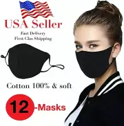 Pack of {12} Masks, Face mask Reusable & washable, Black Cotton Face Mask, Mask