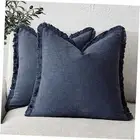 Set of 2 Decorative Linen Fringe Throw Pillow 18" x 18" (Pack of 2) Navy Blue