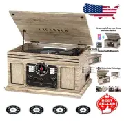 Farmhouse Oatmeal Bluetooth Multimedia Player - 6-in-1 Retro Record Player