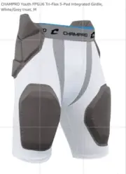 CHAMPRO Youth FPGU6 Tri-Flex 5-Pad Integrated Girdle, White/Grey Inset, size you