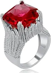 [Uloveido] Women Flame Shape Super Big Square Red CZ Solitaire Wide Wedding Band Engagement Rings Charm Statement Ring RA0414