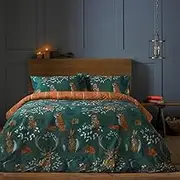 furn. Forest Fauna Woodland Duvet Set – Reversible Nature Inspired Bedding with Animal Print, Soft Polycotton, Machine Washable (Emerald – Super King)