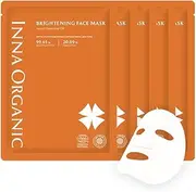 Inna Organic NEROLI BRIGHTENING SKIN SHEET MASK, New & Old Packaging Randomly, Radiant Skin, Even Complexion, Luxury Clean Beauty, Home SPA, Certified Natural, 0.8 fl.oz, Pack of 5