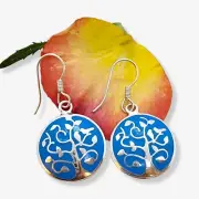 Tree of Life Earrings Round Drop Dangles Silver Plated Mexican Boho Jewellery