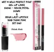 Wet n Wild Gel Lip Liner 654 Never Petal Down & 901 Think Pink Lipstick Set Lot