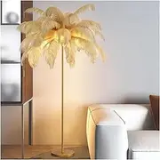 Floor Lamp, Nordic Standing Lamp, 160cm Tall Feather Floor Lamps with Gold Finish and Foot Switch Dimmable Feather Lamps for Bedrooms Living Room,Khaki,Large