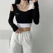 Long Sleeve Cut-Out Top Light Blue & White - M