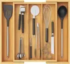 Utensil Drawer Organiser, Expandable Large Cutlery Tray for Kitchen, Bamboo Sil