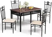 Giantex 5 Pieces Dining Table Set, Modern Kitchen Table Set for 4 Person, Rectangular Table w/ 4 Upholstered Chairs, Bistro Table Set for Home, Coffee Shop & Restaurant, Black